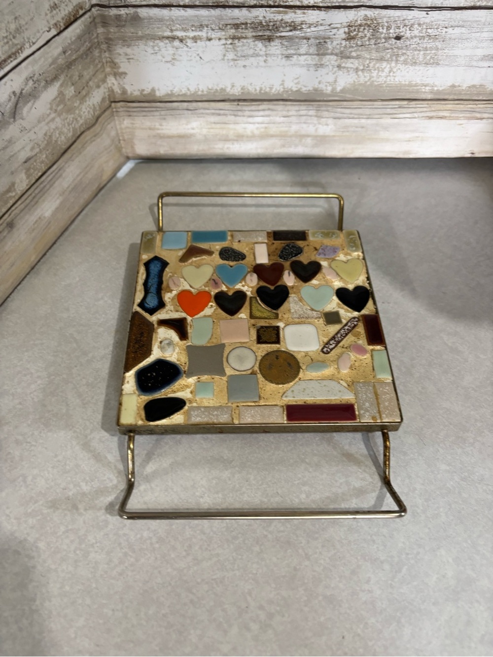 Vintage 60s handmade tile trivet hot pad